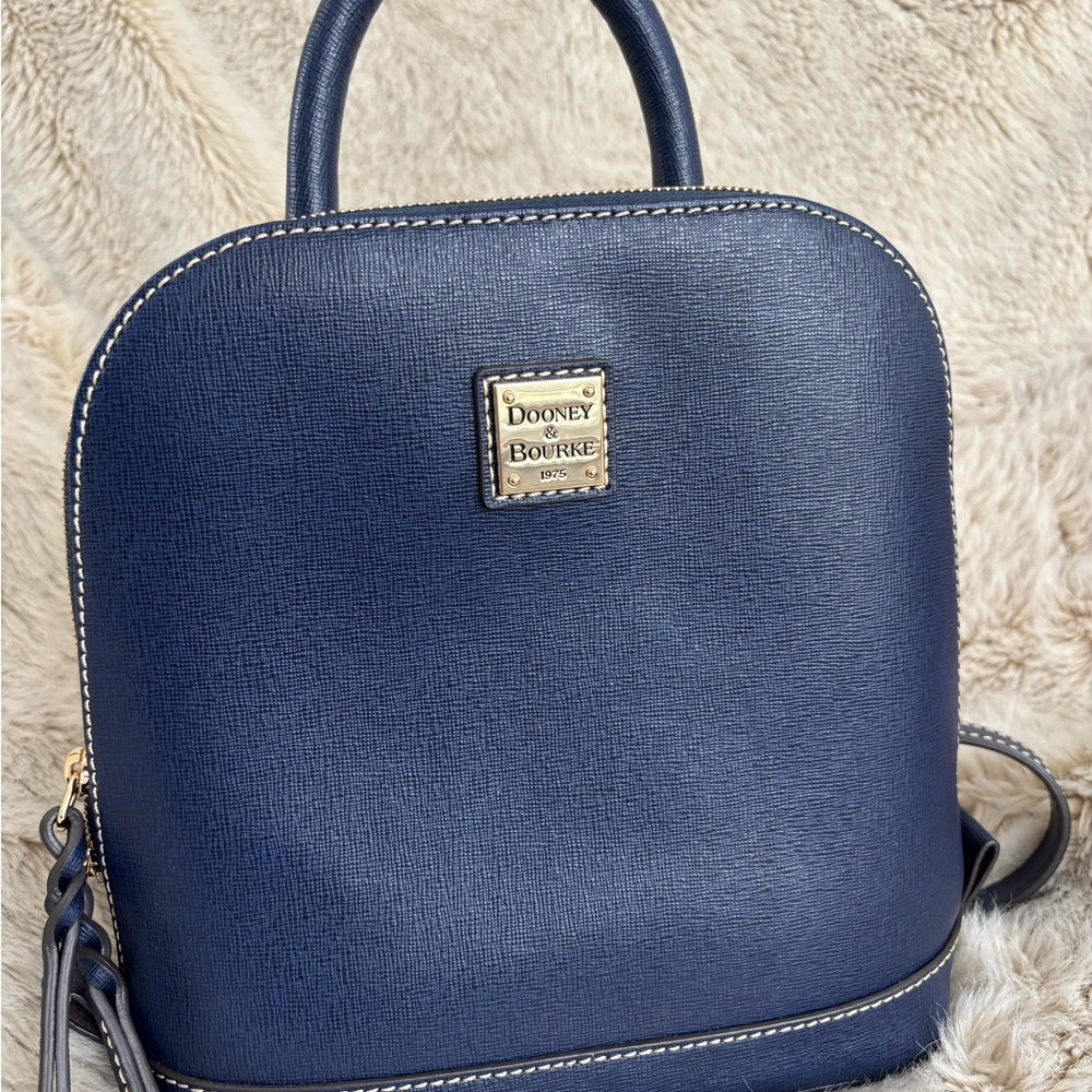Dooney & Bourke Saffiano Blue Backpack with Gold Hardware